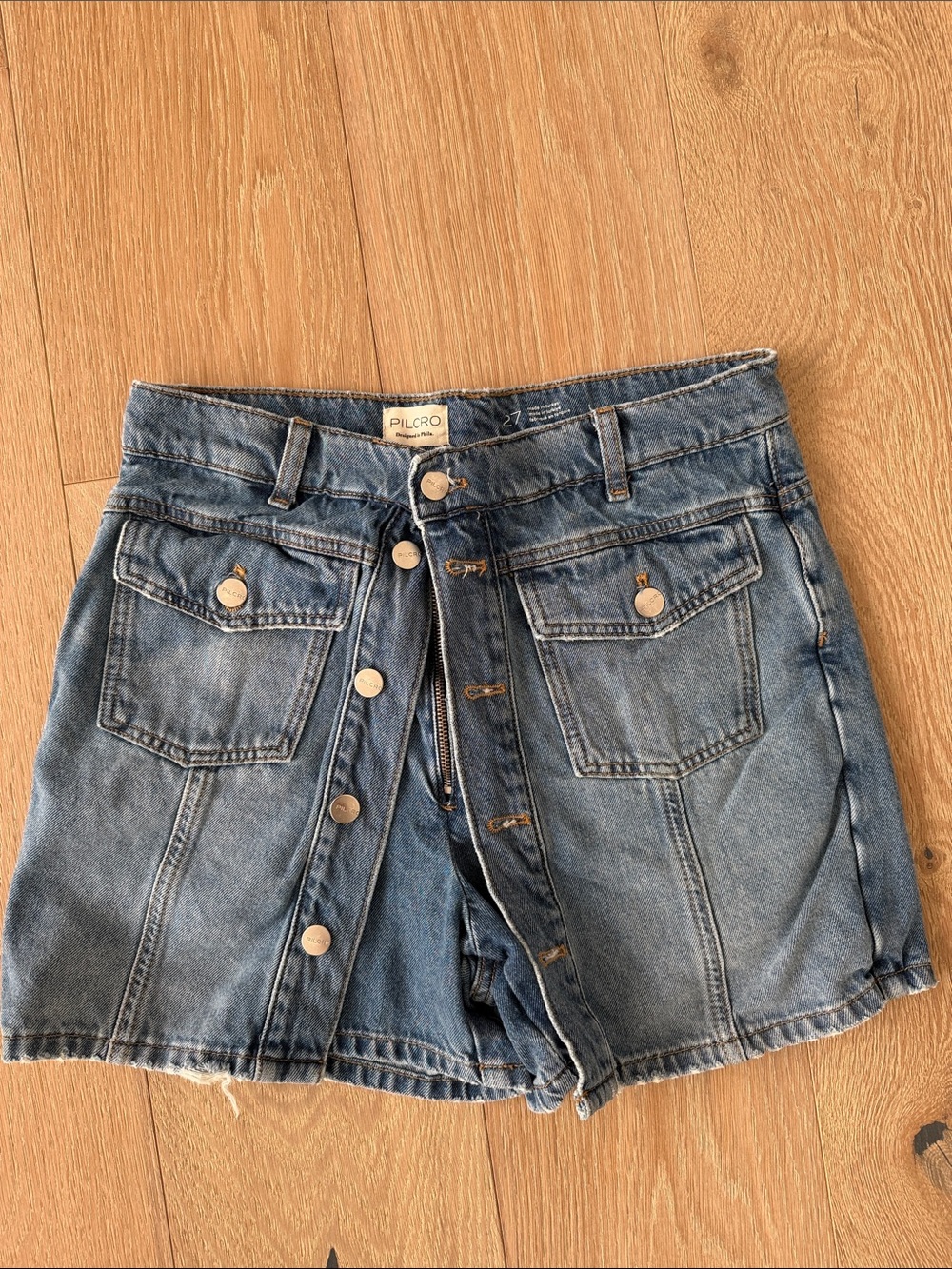 Pilcro Front-Button Vintage-Inspired Denim Mini Skirt - Light Blue Wash